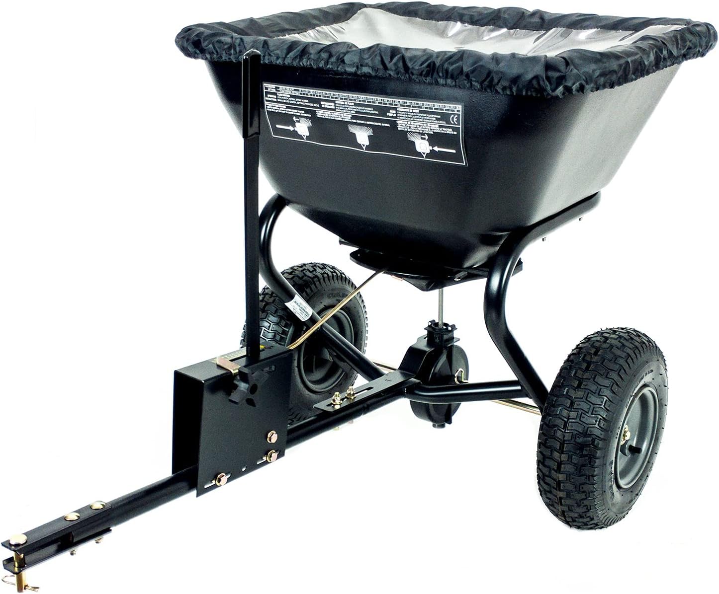 Brinly BS26BH-A Tow Behind Broadcast Spreader with Weatherproof Cover and Universal Hitch, 125 lb.