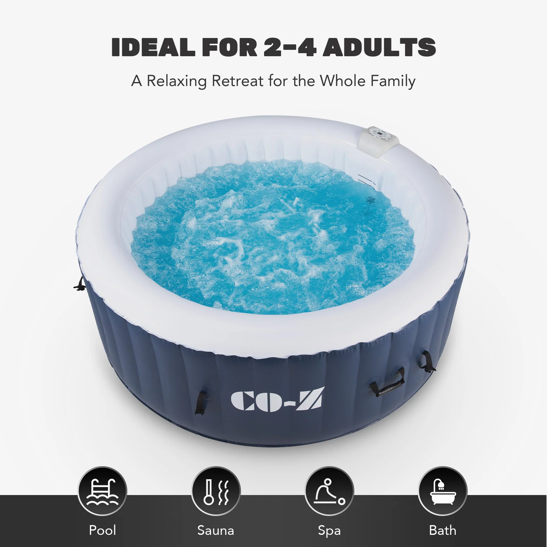 CO-Z 6x6ft PVC Inflatable Spa Tub with 120 Massaging Jets for Patio & More for 2-4 Blue