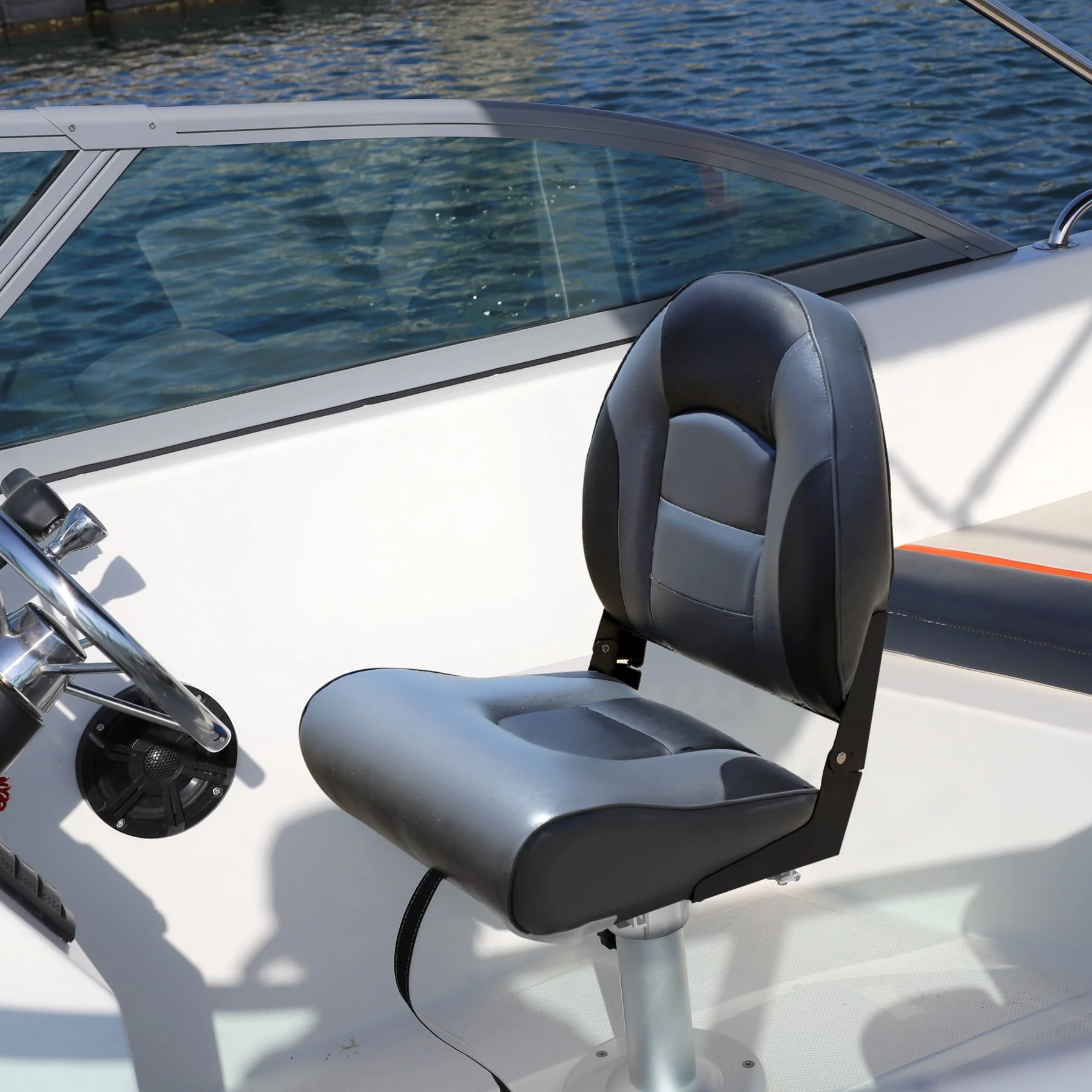 NORTHCAPTAIN S1 Pro Premium High Back Folding Boat Seat,Stainless Steel Screws Included,Charcoal/Black(2 Seats)