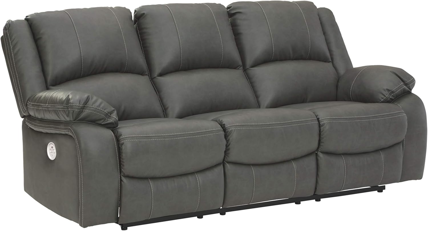 Signature Design by Ashley Calderwell Faux Leather Manual Double Reclining Loveseat with Storage Console, Black