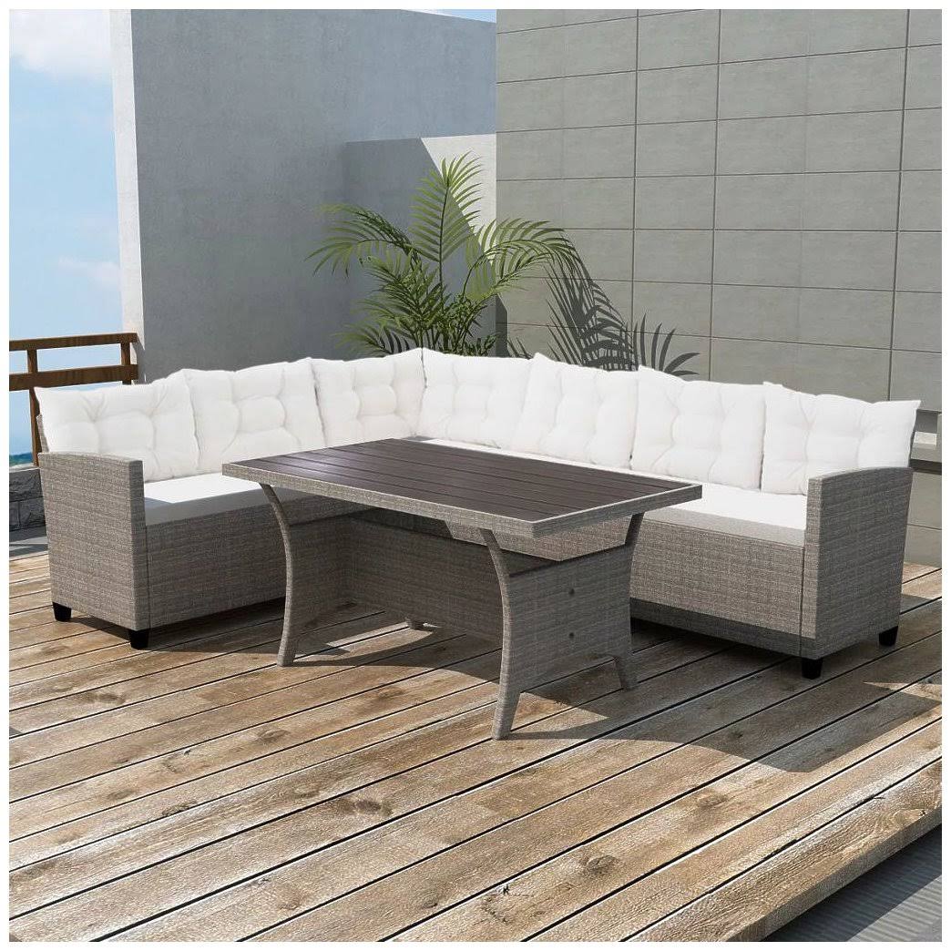 vidaXL Garden Corner Sofa Set 12 Piece Poly Rattan Wicker Gray Sunbed