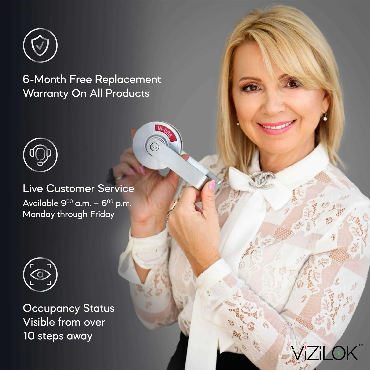 VIZILOK ADA Compliant. Commercial Grade Privacy Indicator Lock and Lever in 26D Satin Chrome Non-Reversible - Shop Hardware Tools Online Store