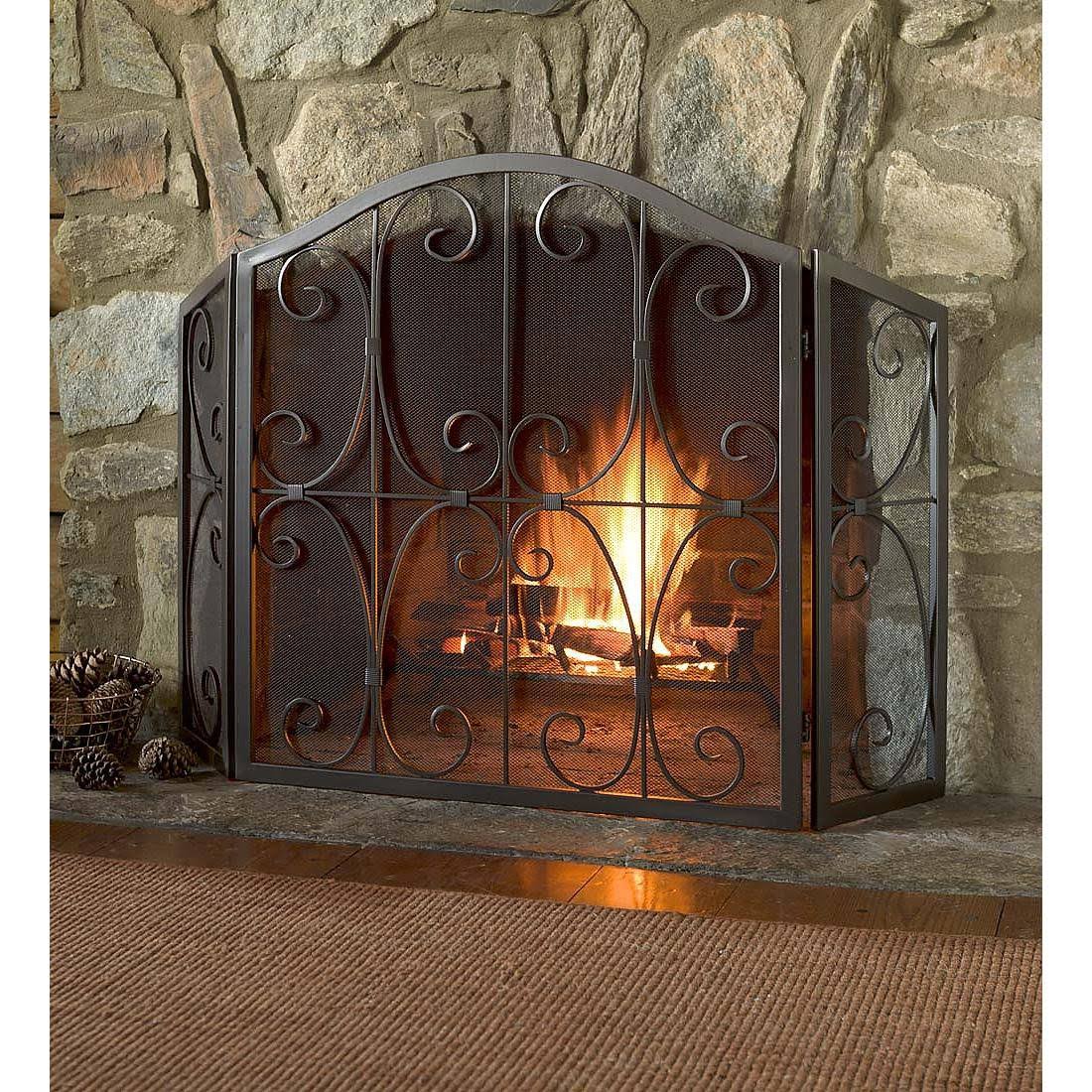 Plow u0026 Hearth - Crest Tri-Fold Fireplace Fire Screen with Steel Frame
