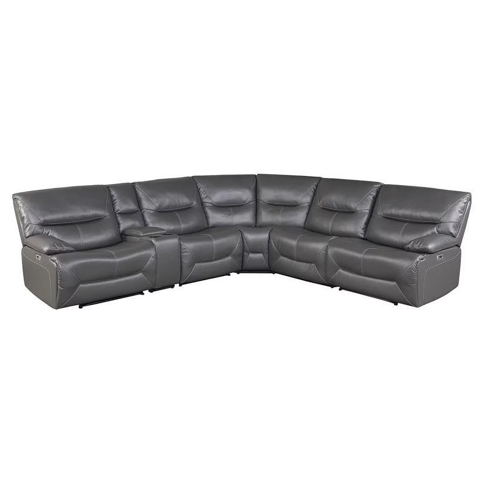 Pemberly Row Transitional 6 Piece Faux Leather Power Reclining Sectional in Gray