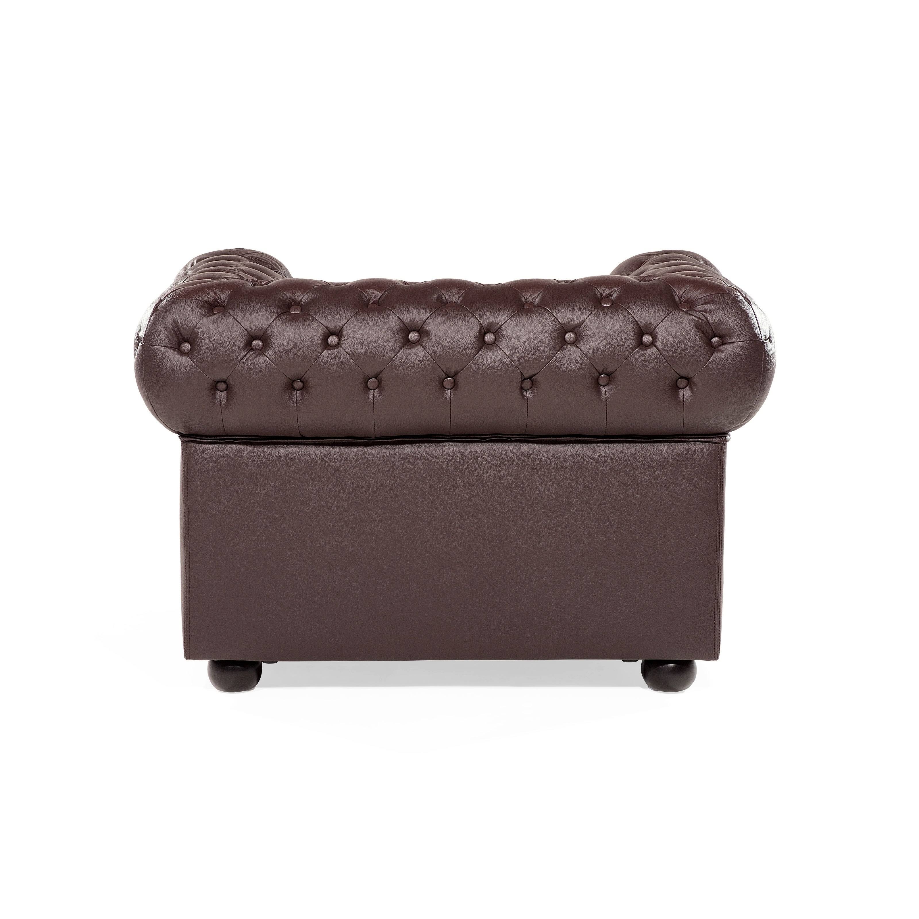 Beliani Tufted Leather Armchair Brown Chesterfield