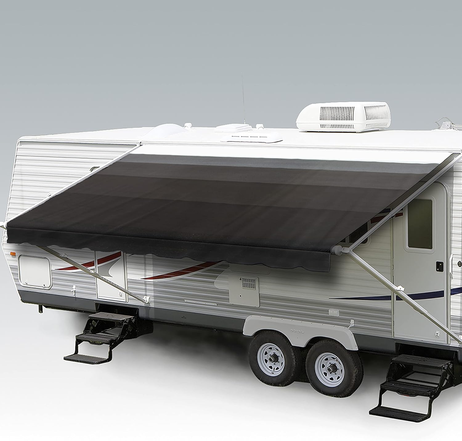 ShadePro - RV Awning Fabric Replacement - Heavy Duty Weatherproof Vinyl - Universal Outdoor Canopy for Camper, Trailer, and Motorhome Awnings - Granite - 21' (Fabric 20' 2)