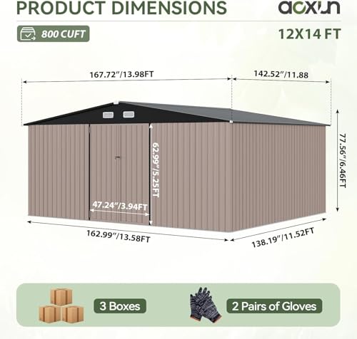 Aoxun 10 x 12FT Outdoor Storage Shed with Double Hinged Large Door Utility Garden Shed with Lockable Door & Sloped Roof Metal Sheds Outdoor Storage for Garden, Backyard, Patio and Backyard, Brown