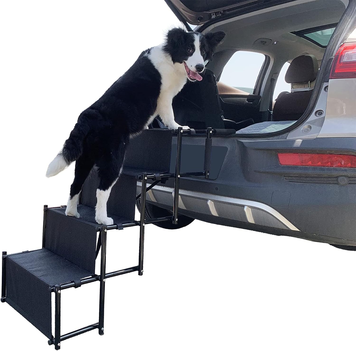 YEP HHO 4 Steps Upgraded Folding Pet Stairs Ramp Lightweight Portable Cat Dog Ladder with Waterproof Surface Great for Cars Trucks SUVs (Grey)