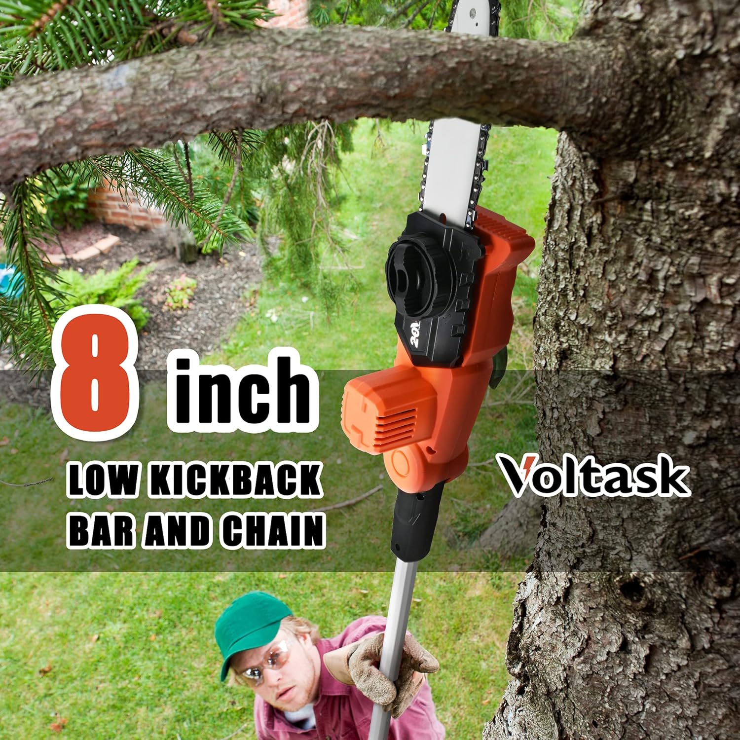 Voltask Cordless Chainsaw, 20V 10-Inch Electric Chainsaw with Auto Chain Tension & Lubrication (20V 8'' 2.0AH)
