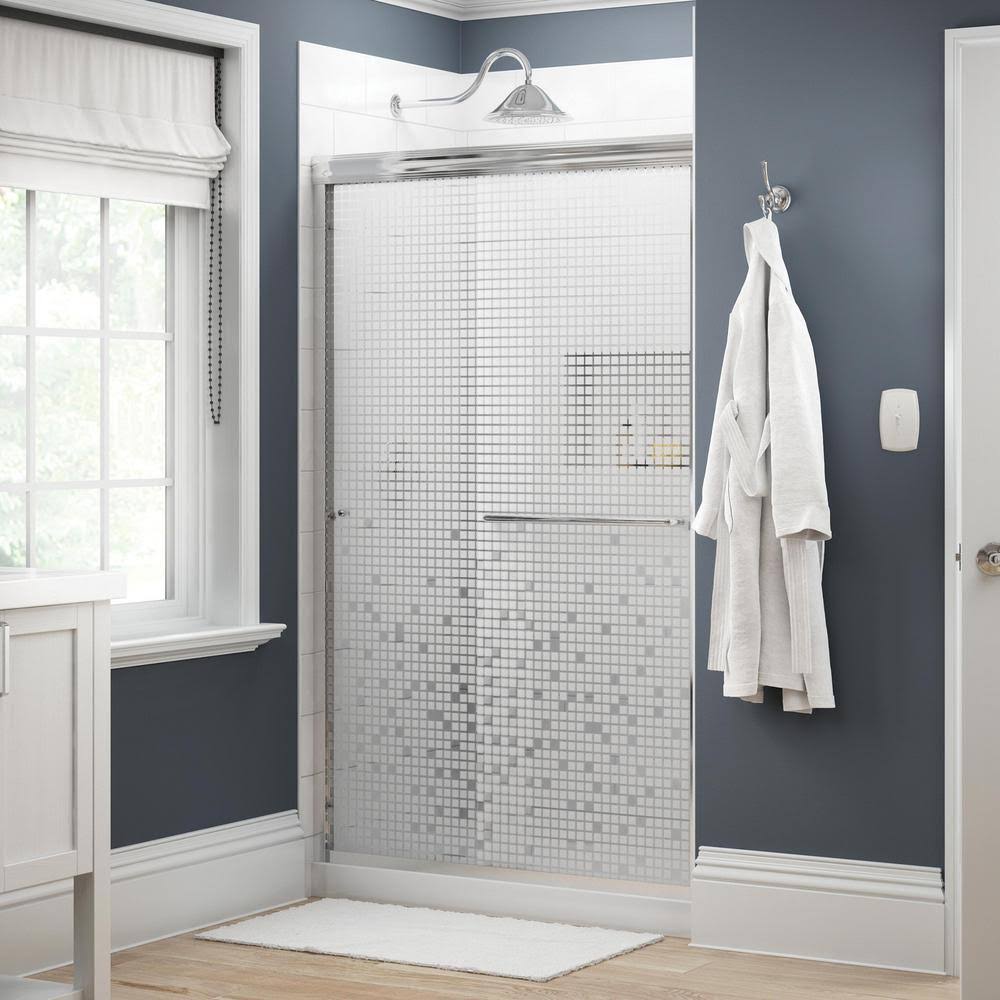 Delta Simplicity 48 in. x 70 in. Semi-Frameless Traditional Sliding Shower Door in Chrome with Mozaic Glass 2422044