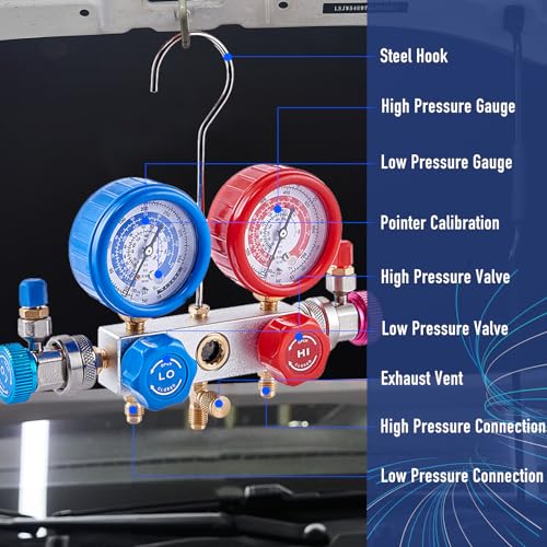BACOENG AC Vacuum Pump and Gauge Set, HVAC Vacuum Pump and Manifold Gauge Set for R134a R410a R12 R22 Refrigerants, with Can Tap and Quick Couplers