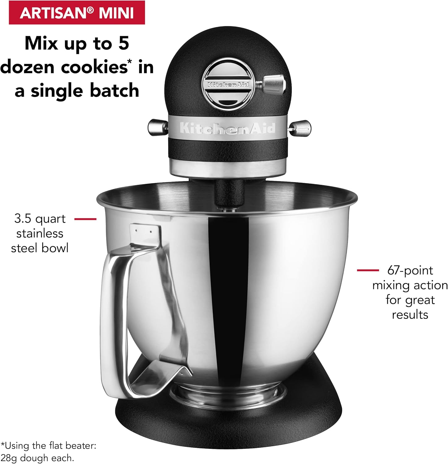 KitchenAid Artisan Mini 3.5 Quart Tilt-Head Stand Mixer - KSM3316X - Cast Iron Black and KitchenAid 3.5 Quart Tilt-Head Glass Bowl - KSM35GB