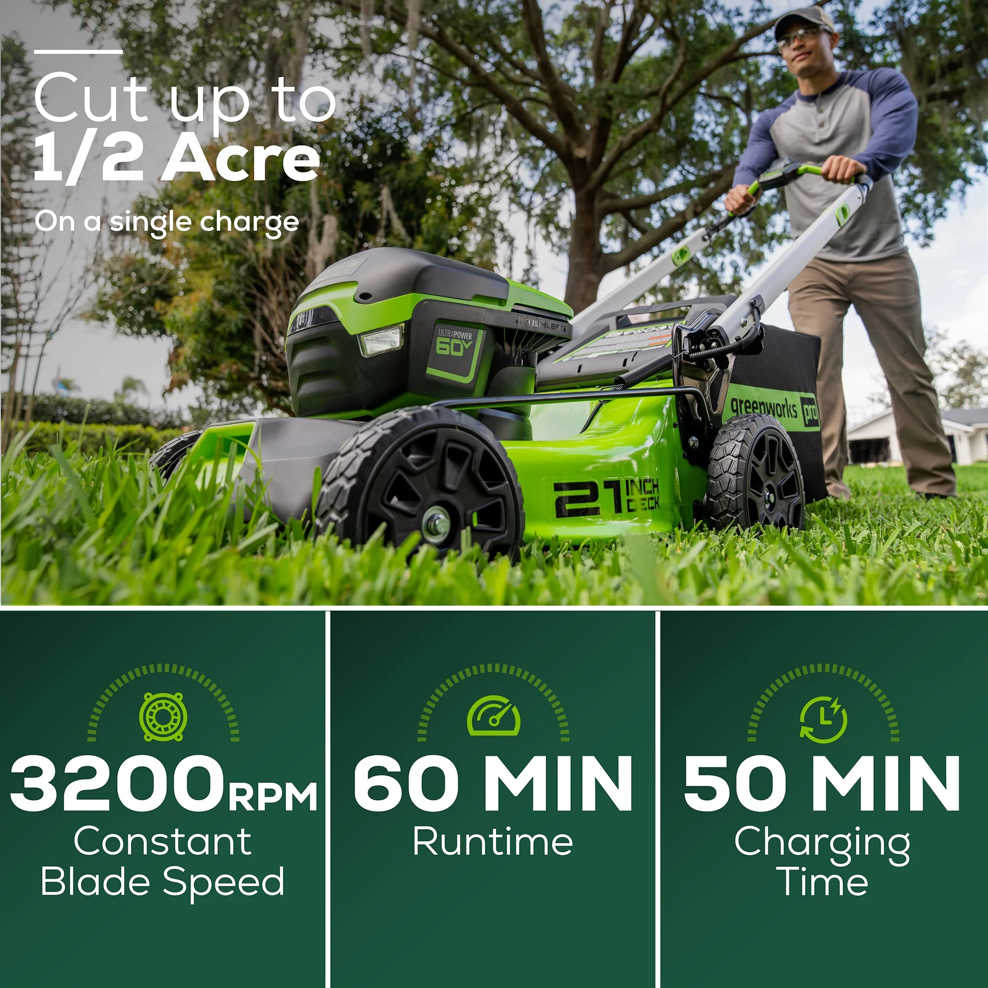 Greenworks 60V 21 Cordless Brushless Lawn Mower with 5.0Ah Battery & Charger