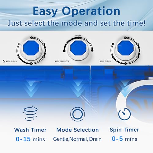 Portable Washing Machine, 2 In 1 Washing Machines, Twin Tub Compact Washer, Laundry Washer with Control Knobs/Timer Function/Drain Pump, Washer and Dryer Combo for Apartment, Dorms