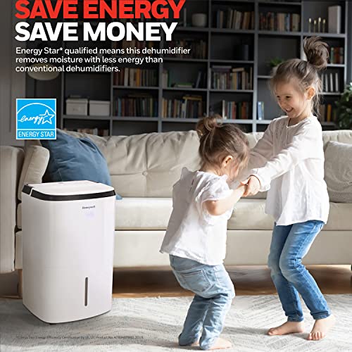 Honeywell 50 Pint Energy Star Dehumidifier with Pump for Basements & Large Rooms Up To 4000 Sq. Ft. with Mirage Display, Washable Filter to Remove Odor and Filter Change Alert