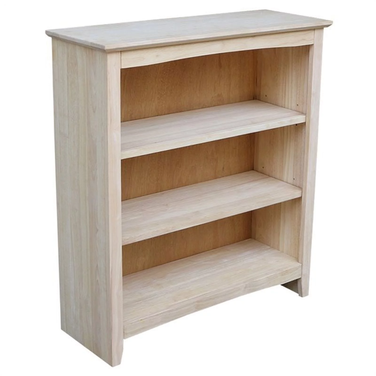 Pemberly Row Unfinished Solid Wood 36" Shaker 3 Shelf Bookcase with Two Adjustable Shelves - Curated Treasures Market