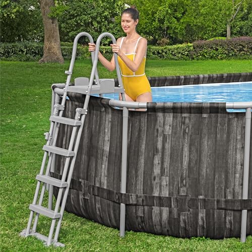 Bestway Power Steel 16' x 10' x 42" Rectangular Metal Frame Above Ground Swimming Pool Set with 1000 GPH Filter Pump, Ladder, and Pool Cover