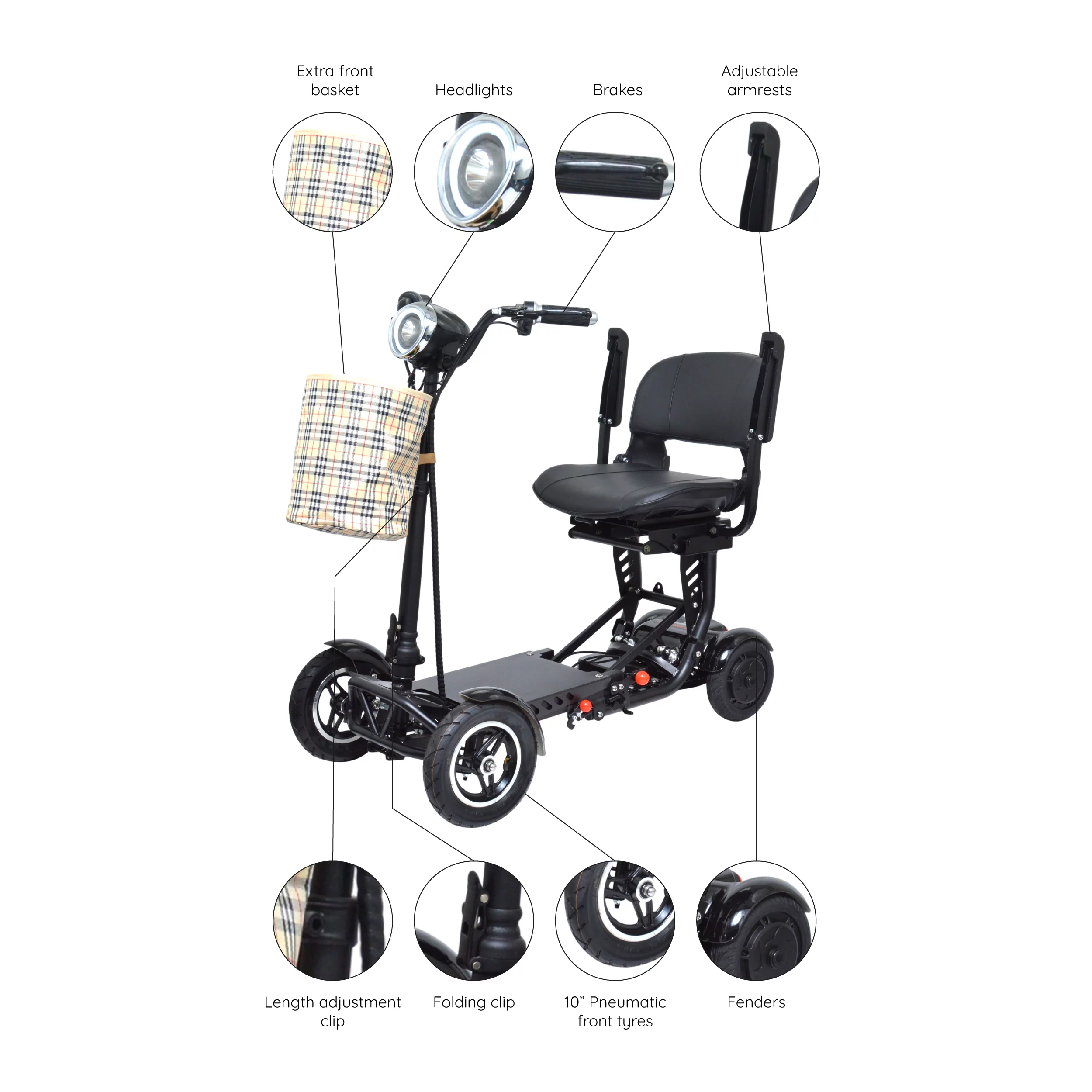 Bangeran Electric Mobility Scooter, 4 Wheel Foldable Portable, Up to 12 Miles - Blue
