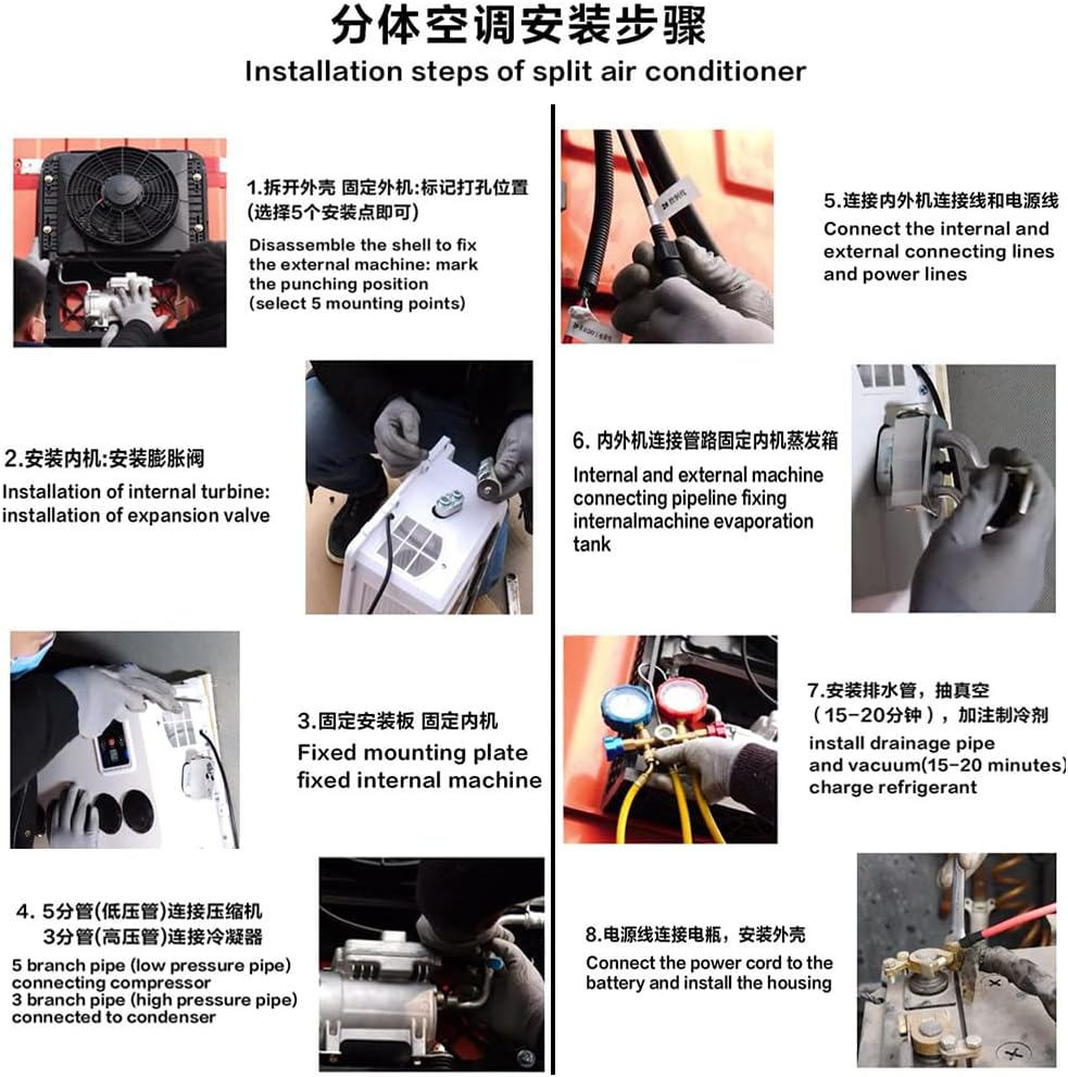 12V Truck Air Conditioner 10000BTU Split Electric AC Unit 12 volt Fit for RVs Motorhome Bus Trailers Tractors Camper Van Parking Air Conditioning Fast Cooling Low Noise