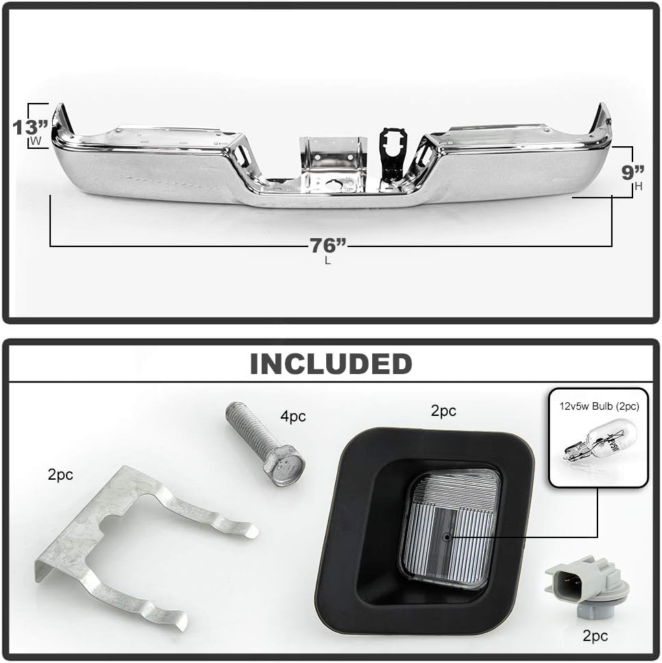 ACANII - For 2013-2018 Dodge Ram 2500 3500 w/o Sensor Holes Chrome Steel Rear Step Bumper Face Bar Assembly