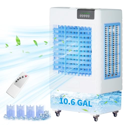 Evaporative Cooler, 3531CFM Evaporative Air Cooler with 10.6 Gal Large Tank, 130°Oscillation Swamp Cooler, Remote Control, 1-24H Timer, 3 Wind Speeds Air Cooler for Room InOutdoor