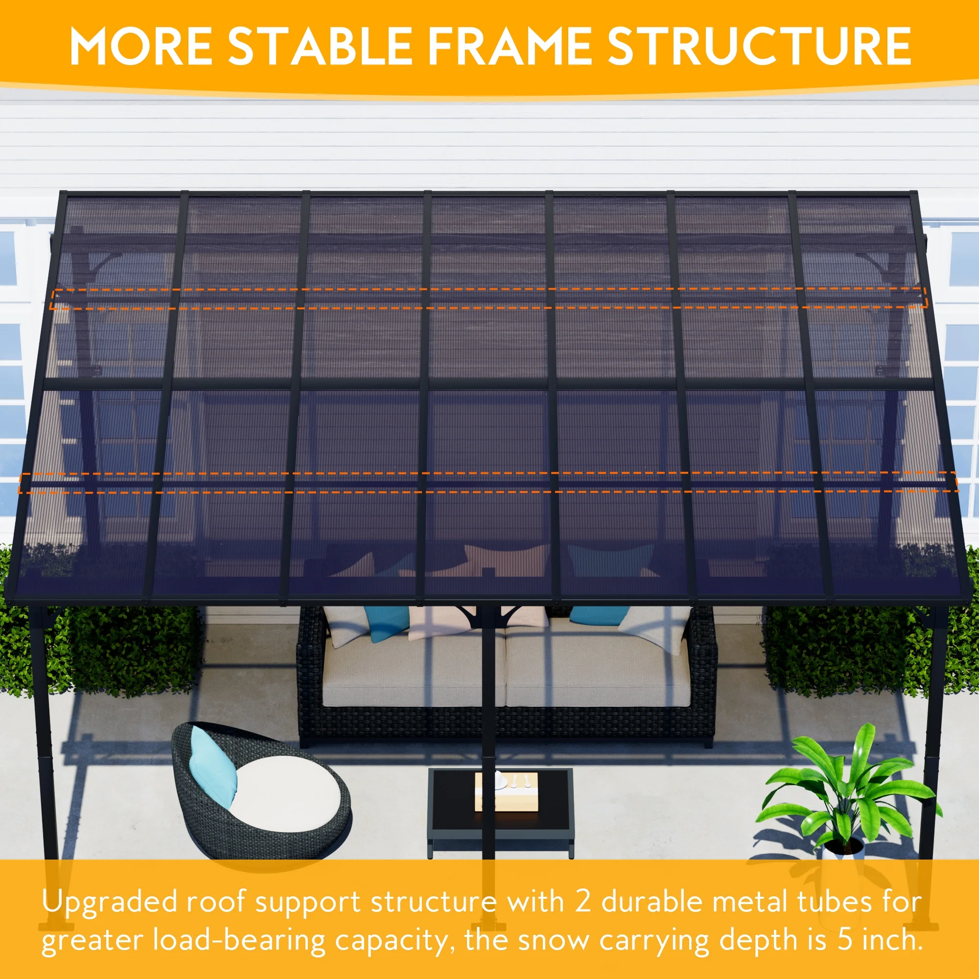 GDPFN 14' x 10' Gazebo, Wall Mounted Lean to Pergola, Outdoor Hardtop Gazebo with Roof, Large Heavy Duty Metal Awnings for Patio, Backyard, Deck, Porch - Curated Treasures Market