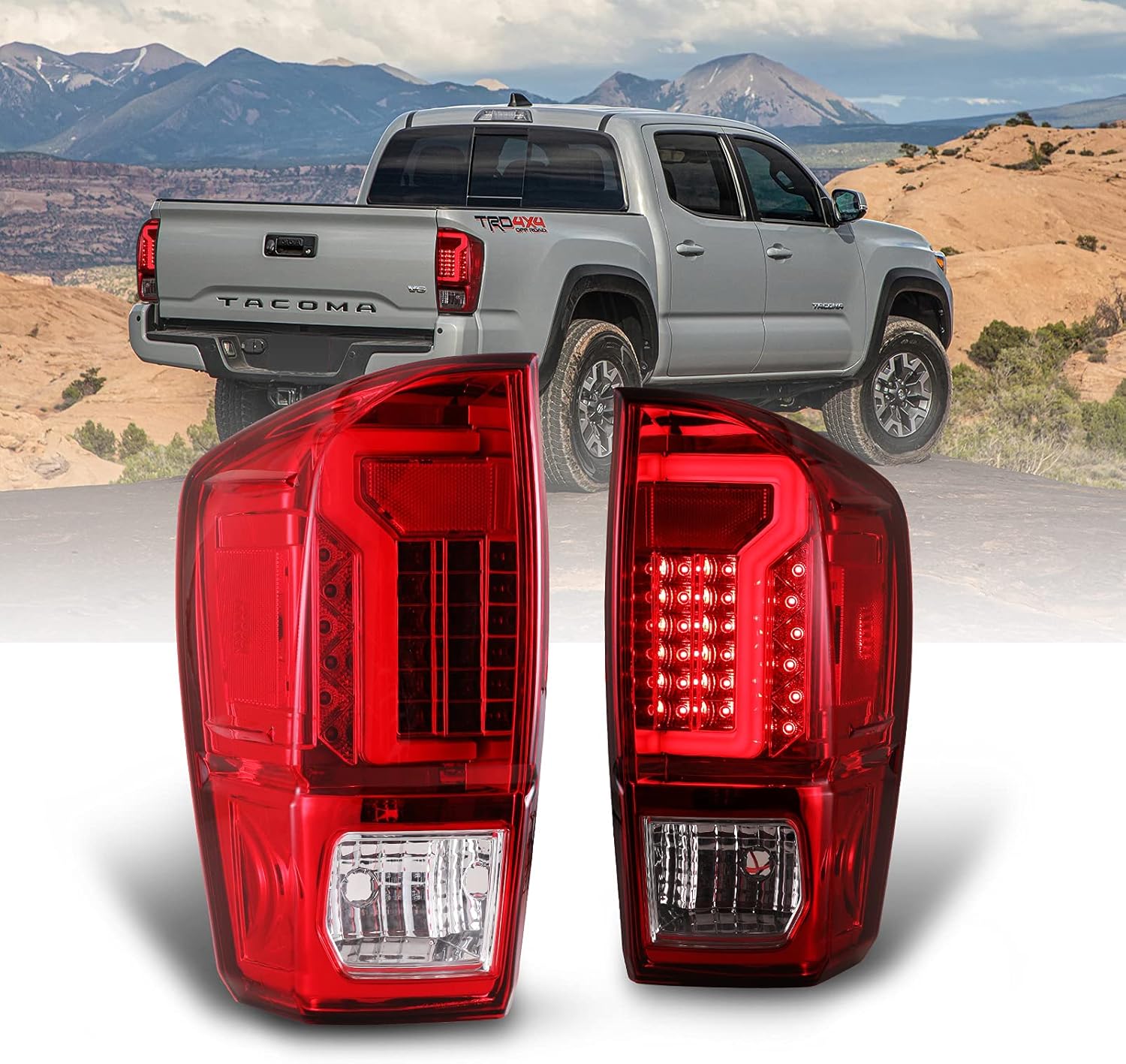 Tail Light Assembly for 2016-2021 Toyota Tacoma, WOLFSTORM Toyota Tacoma LED Tail Light Assembly(Red Lens)