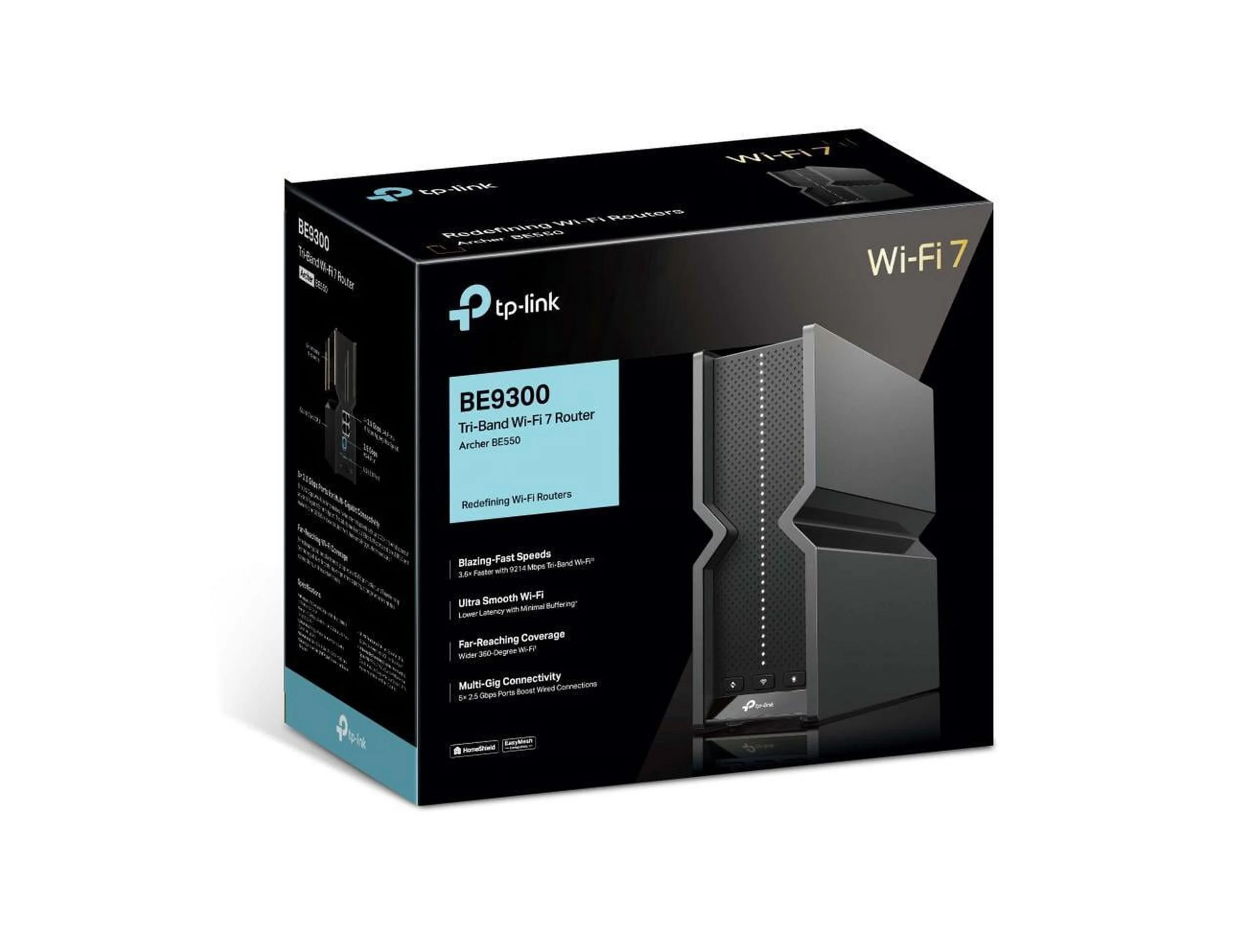TP-Link BE9300 Tri-band WiFi 7 Router 6-Stream 9.2Gbps, Full 2.5G Ports USB 3.0, 6 Smart Internal Antennas, VPN Clients & Server, Easy Mesh, HomeShield, Private IoT Network (Archer BE550)