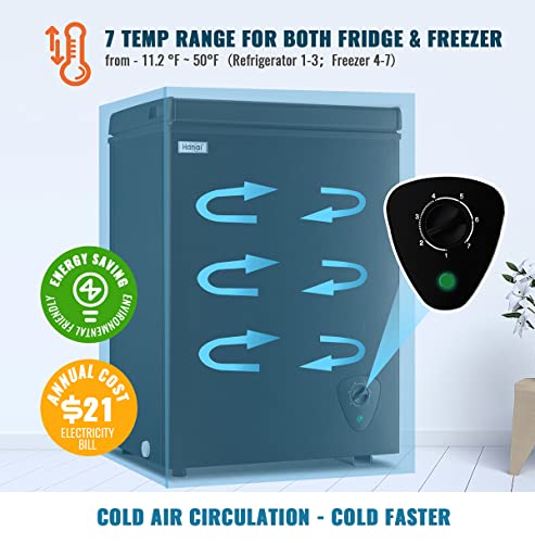 WANAI Chest Freezer 7 Temp Adjustable Control Top Open Door Deep Freezers