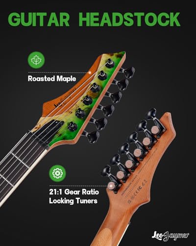 Leo Jaymz Electric Guitar Monsoon Series,Reverse Headstock,Mahogany Body,Roasted Maple Neck,Rosewood Fretboard,Locking Tuners,Rounded End Frets,AlnicoV Pickups,Fixed Bridge (Blue Flame)
