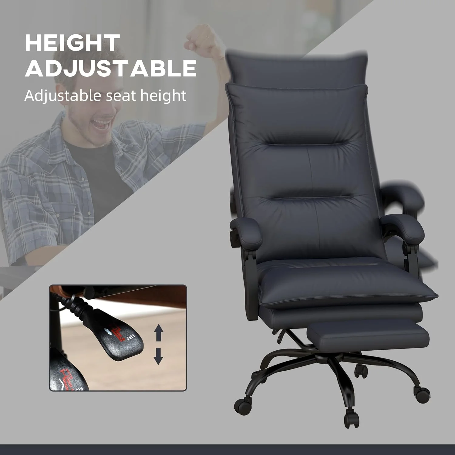 Massage Office Chair With 6 Vibration Points, Executive Computer Desk Chair, Heated Reclining Chair With Footrest, Armrest, Double Padding - Charcoal Gray