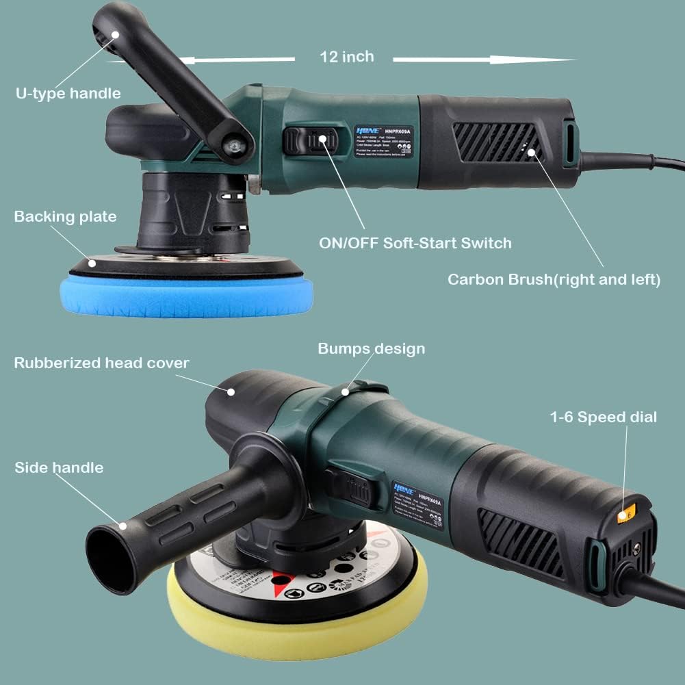 HONE Car Buffer, 6 inch 750W Random Orbital Polisher Buffer with 6 Variable Speed, DA Polisher for Car Detailing of Waxing/Polishing/Buffing