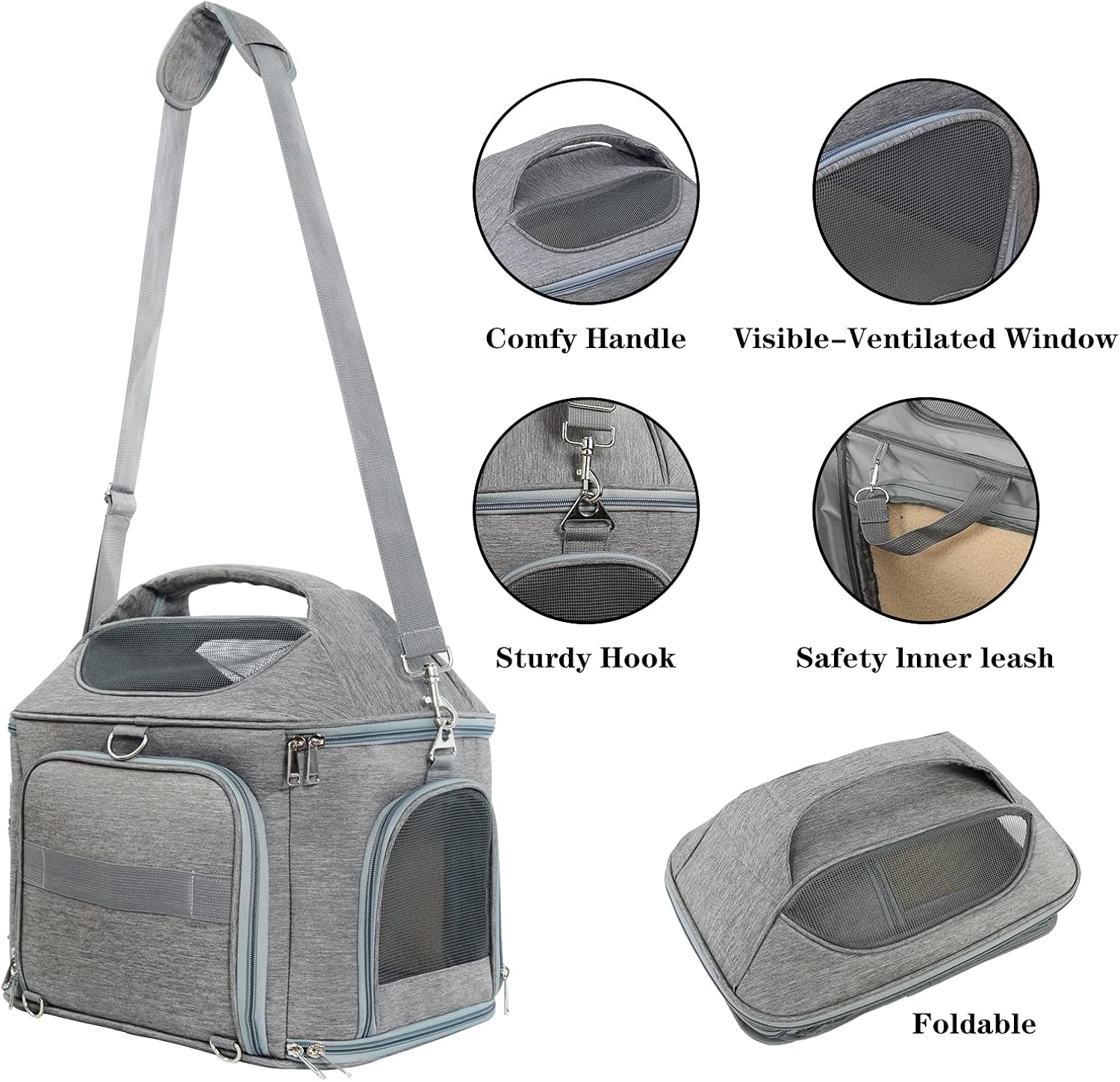 X-cosrack Expandable Pet Travel Bag, 3 Open Doors, Mesh Window and Escape-Proof Buckle, Airline Approved Soft-Sided Pet Travel Carrier for Small Medium Cats