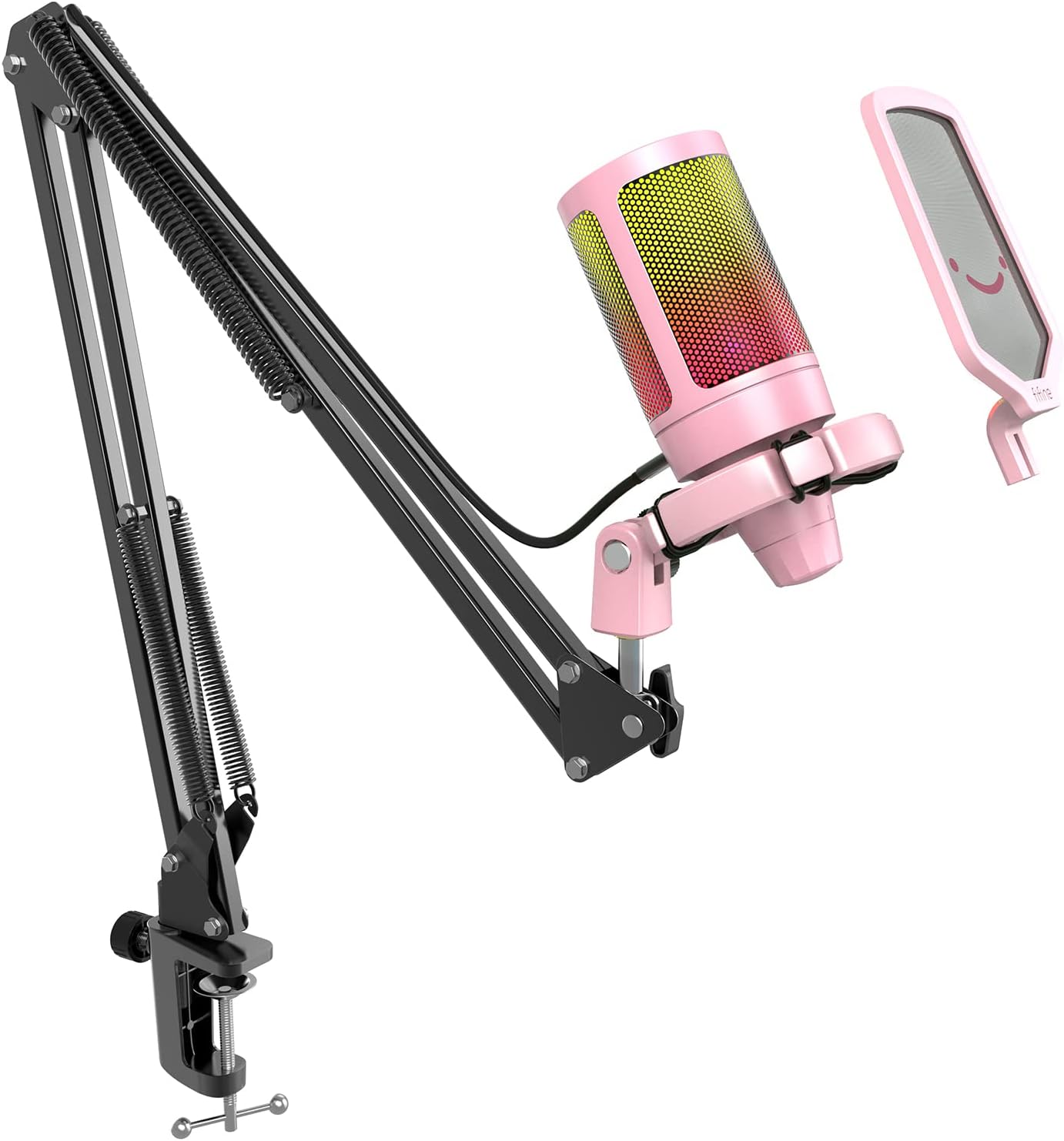 FIFINE USB Gaming Microphone Kit, Plug & Play for PC, PS4/5, 192 kHZ Condenser Cardioid Microphone Set with Mute Button, Volume Gain, RGB, Arm Stand, for Streaming, Discord, Twitch, Video, Youtube-A6T Pack of 2