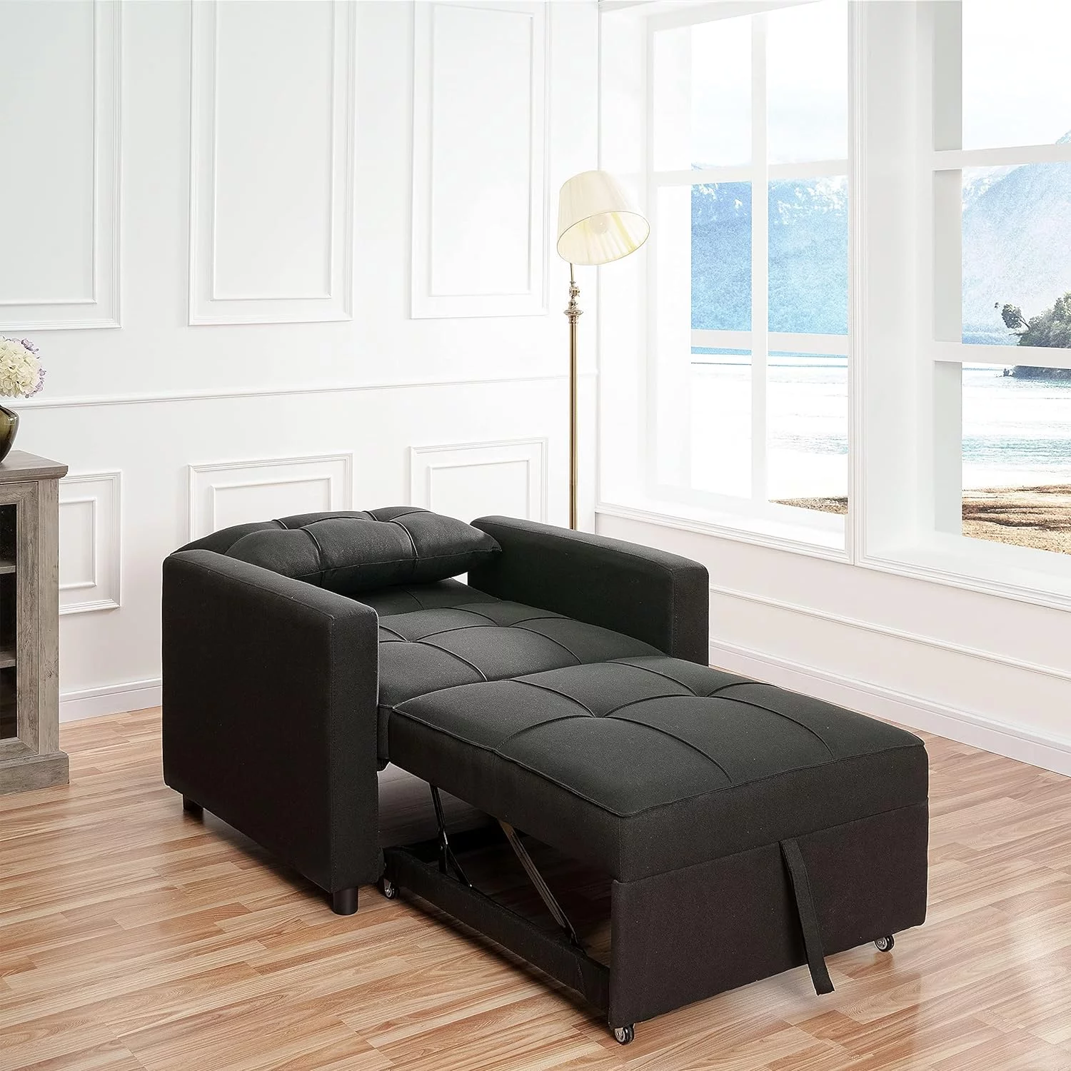 Anna 3 in 1 Convertible Chair Bed Sleeper, Pull Out Sofa Bed, Pull Out Couch, Sleeper Chair with with Pillow, Pull Out Bed with Adjustable Backrest Living Room - Black