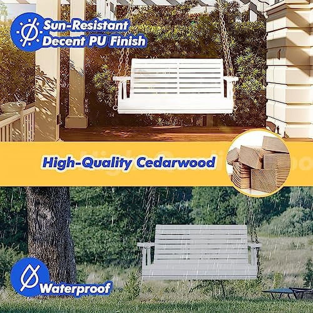HJNIUNIU Upgraded Patio Wooden Porch Swing for Courtyard &amp; Garden  Heavy Duty 880 LBS Swing Chair Bench with Hanging Chains for Outdoors (5 FT  White)