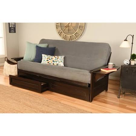 Porch & Den DeSoto Espresso Full-Size Futon Frame with Innerspring Mattress and Storage Drawers (Suede Navy), Blue