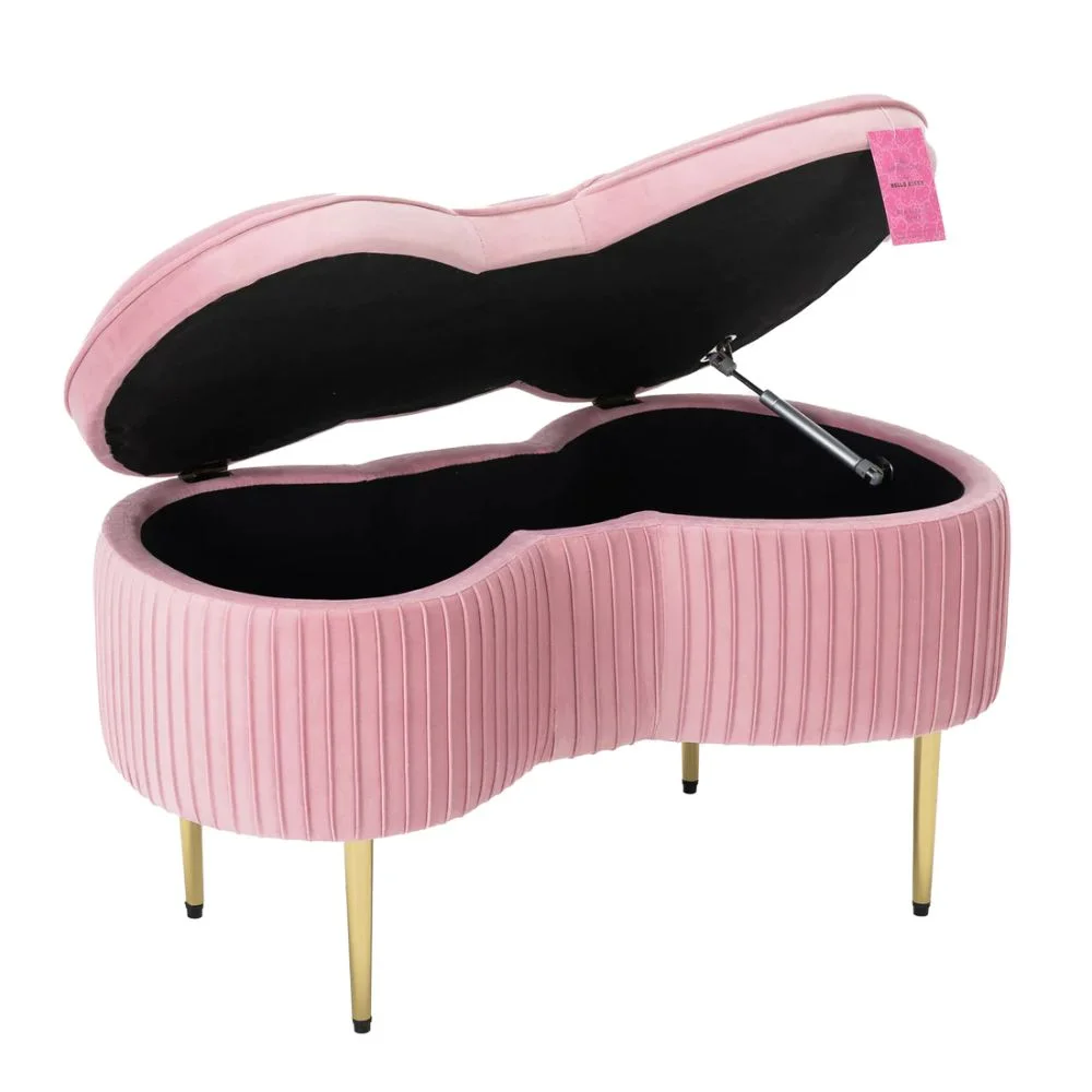 Impressions Vanity Hello Kitty Bow Velvet Ottoman Storage Bench with Gold Metal Legs (Pink)