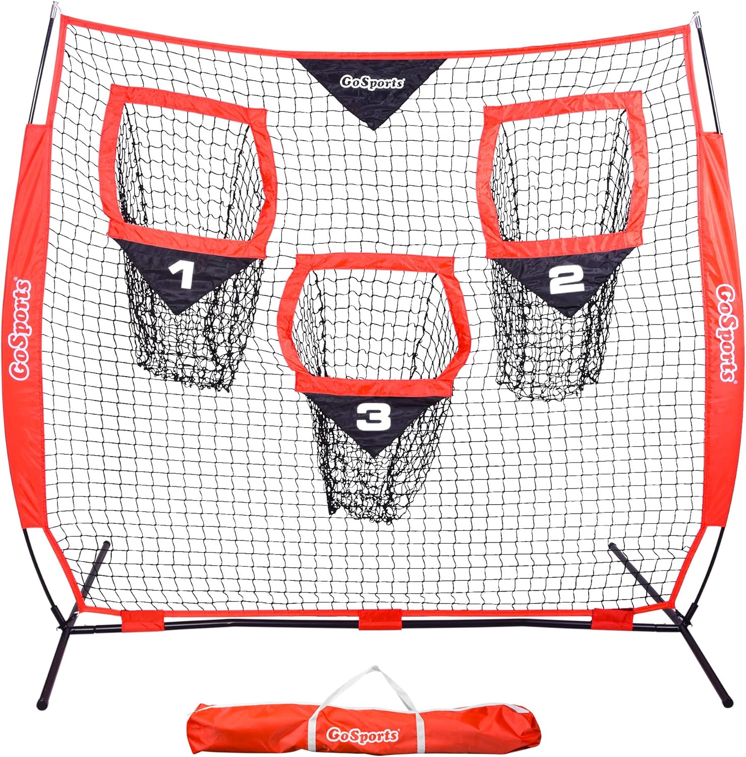 GoSports Football Trainer Throwing Net | Choose Between 8' x 8' or 6' x 6' Nets | Improve QB Throwing Accuracy - Includes Foldable Bow Frame and Portable Carry Case