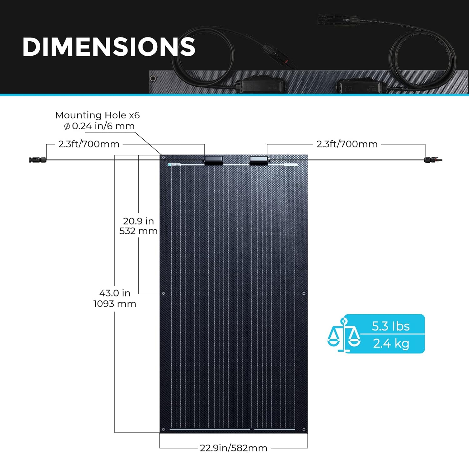 Renogy Flexible Solar Panel 100 Watt 12 Volt Monocrystalline Semi-Flexible Bendable Mono Off-Grid Charger for Marine RV Cabin Van Car Uneven Surfaces