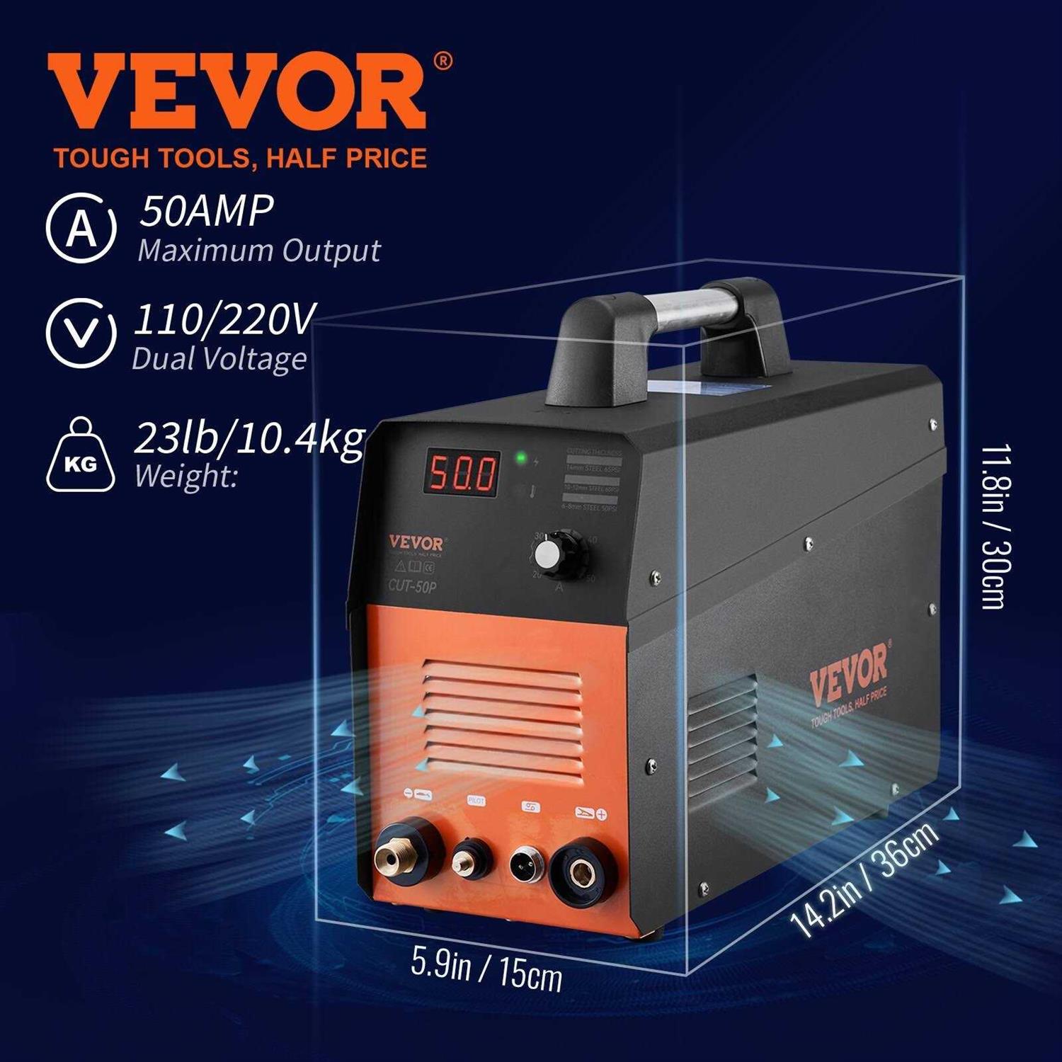 VEVOR Plasma Cutter 50Amp Non-Touch Pilot Arc Air Cutting Machine with Torch - Shop Hardware Tools Online Store