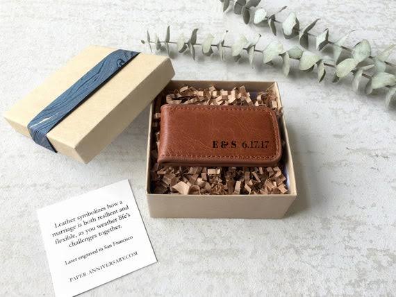 Anniversary Gift for Him / Leather Anniversary / 3rd Anniversary Him / Personalized Money Clip / Genuine Leather / Husband Anniv