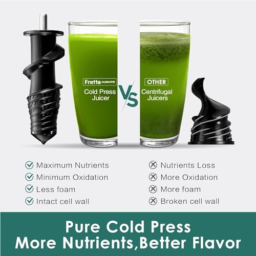 Fretta Cold Press Juicer, Masticating Juicer Extractor, High Juice Yield Slow Juicer Machines for Fruit & Vegetable, Nutrient and Vitamin Dense, BPA-Free, Easy to Clean(Purple)
