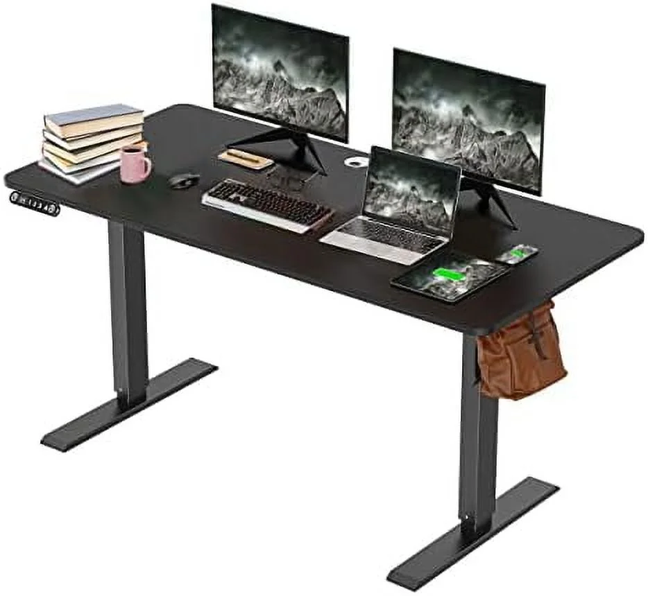 HJNIUNIU Electric Standing Desk Adjustable Height Sit Stand Up Desk 55 x 24 Inches for Home Office Computer Desk Memory Preset with Splice Board  Headphone Hook and White Frame/Oak Top