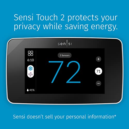 Sensi Touch 2 Smart Thermostat by Emerson with Touchscreen Color Display, Programmable, Wi-Fi, Mobile App, Easy DIY, Data Privacy, Compatible with Alexa, Energy Star Certified, ST76W, C-Wire Required