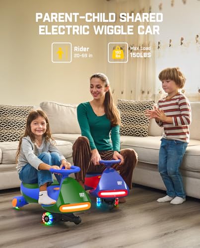 FanttikRide 12V N7 Pro Electric Wiggle Car with Pedal, Rechargeable Battery, CyberWiggle, 2 in 1 Swing Car, 2 Speed, Anti-Rollover, Flashing Wheels, Bluetooth, for Ages 3 and Up, 150 Lbs, Blue