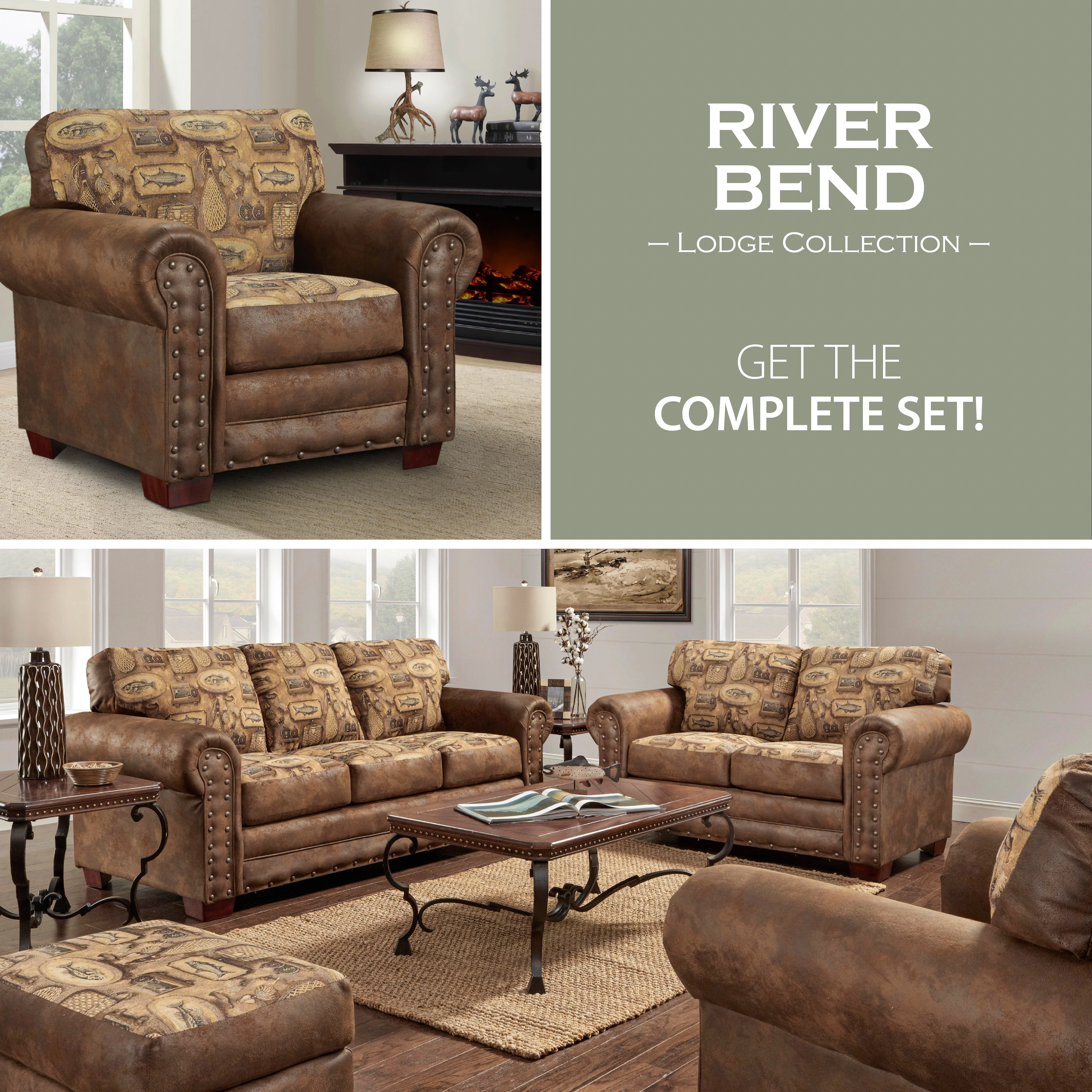American Furniture Classics Model 8505-80 River Bend Lodge Style Sleeper Sofa for Adults