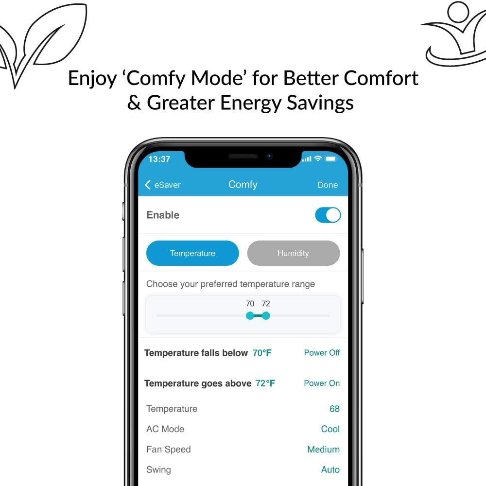 Breez Plus | Smart Air Conditioner Controller | WiFi Thermostat for Mini-Split, Window, Portable ACS | Alexa, Google, Siri Shortcuts, SmartThings, IFTTT | Free App | Inbuilt Temp/Humidity Sensors