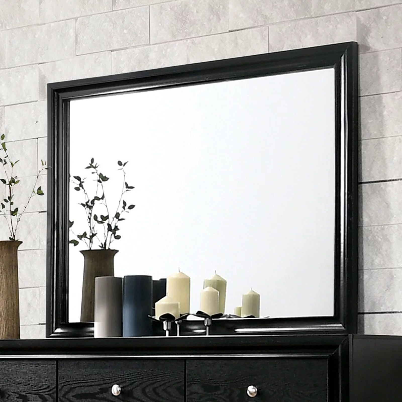 Black Classic Queen Size Bed Panel HB Dresser Nightstand w Jewelry Tray Mirror 4pc Set Solid Wood Bedroom Furniture