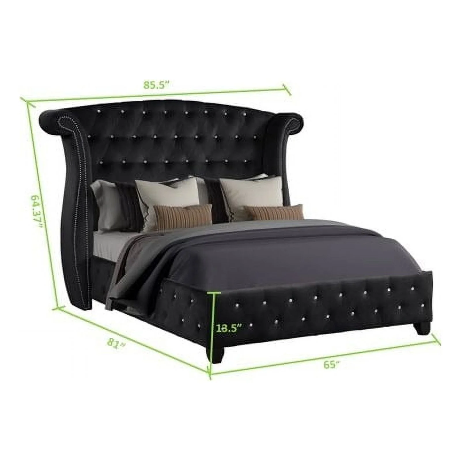 Sophia Queen 4 Pc Vanity Upholstery Bedroom Set Made With Wood in Black